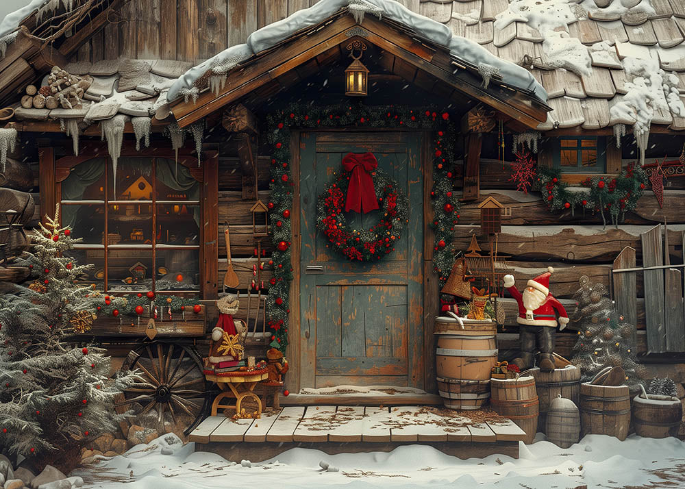 Avezano Christmas Snow Old House Photography Backdrop