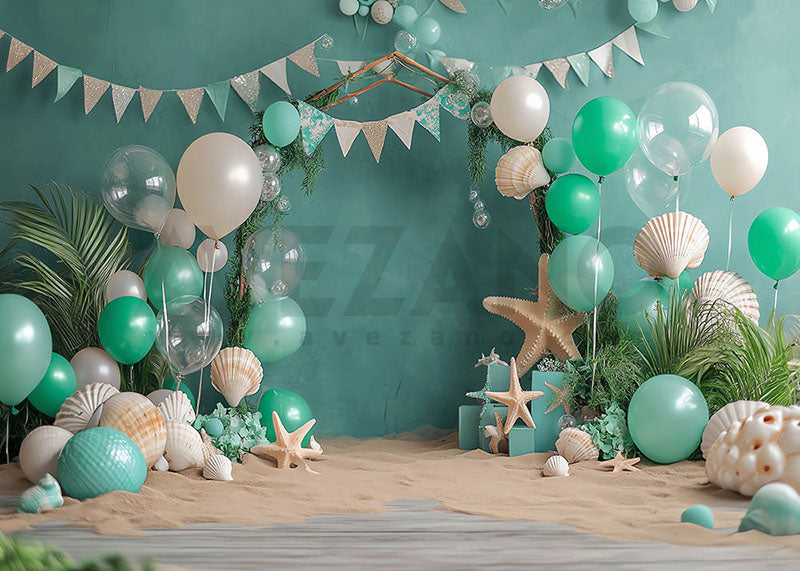 Avezano Green Balloon Beach Theme Cakesmash Party Photography Background