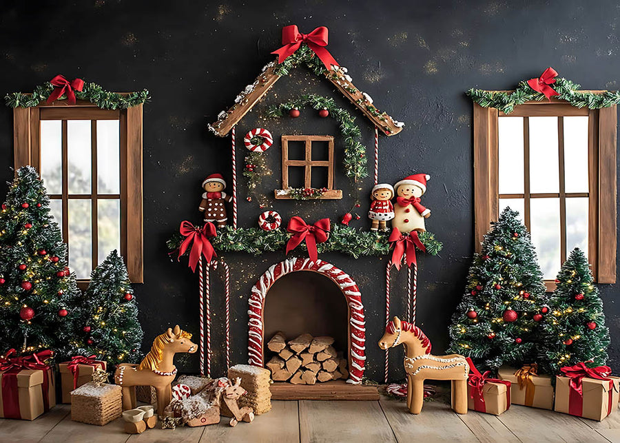 Avezano Christmas Model Cabin Fireplace Photography Backdrop