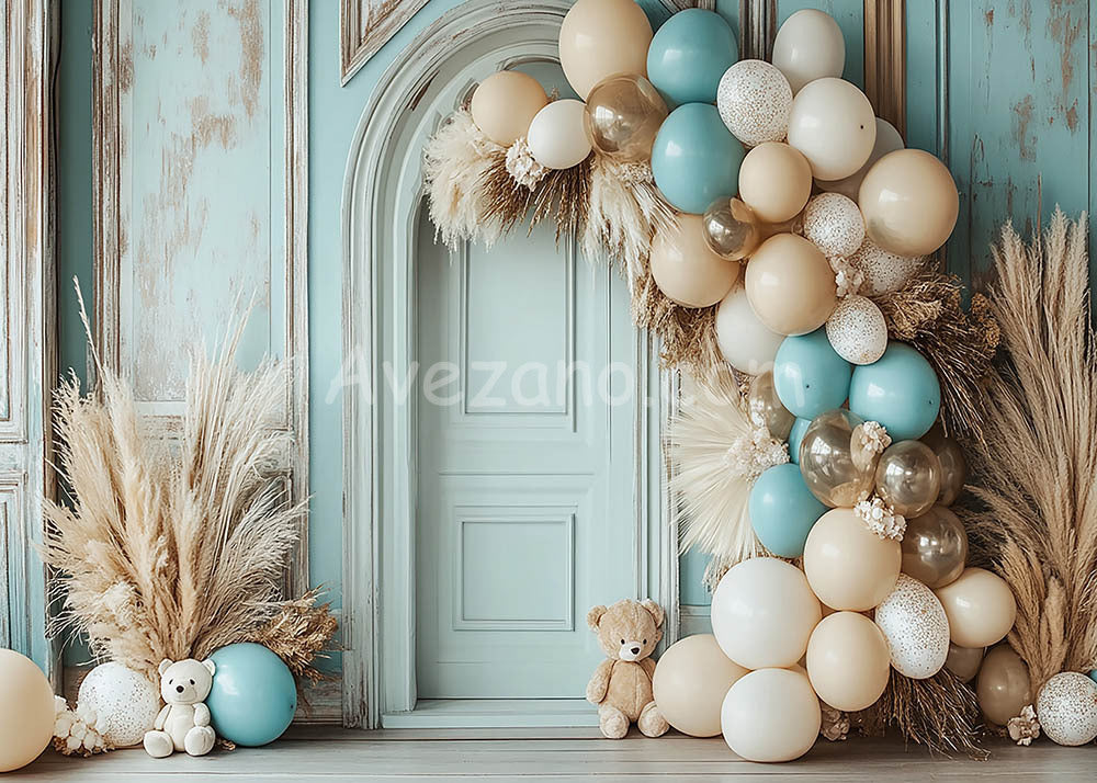 Avezano Retro Green Wall Bohemian Balloons Photography Background