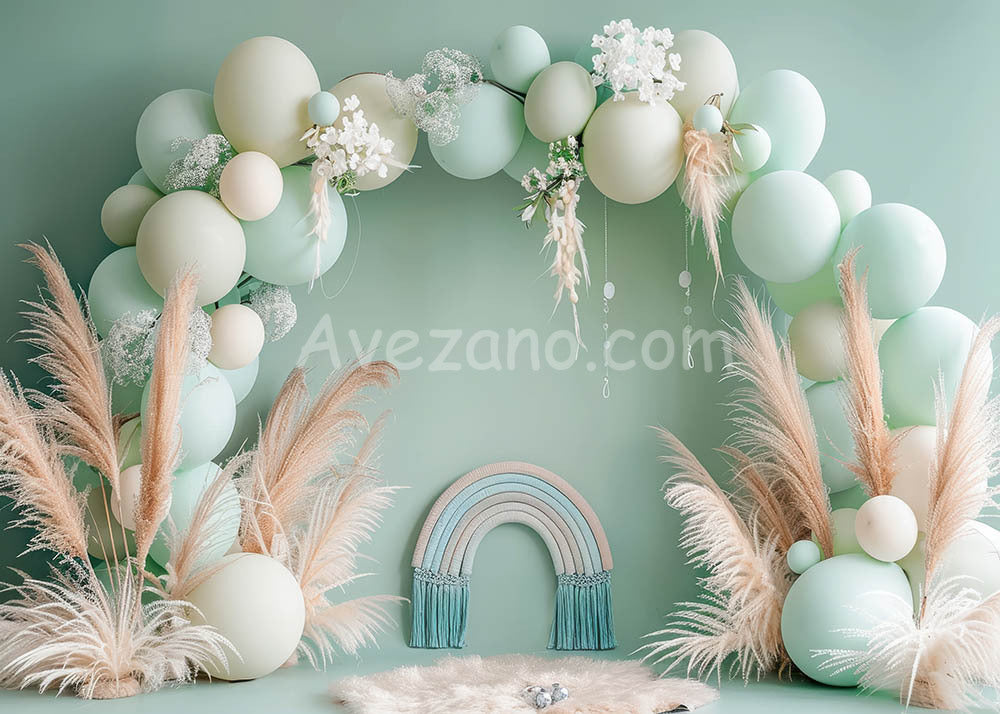 Avezano Pale Green Walls and Balloon Arches Photography Background