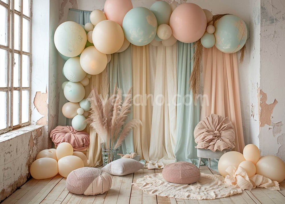 Avezano Vintage Balloons and Curtains Bohemia Photography Background