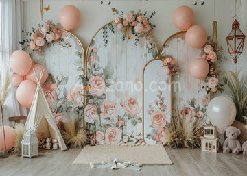 Avezano Pink Rose Arches and Balloons Photography Background