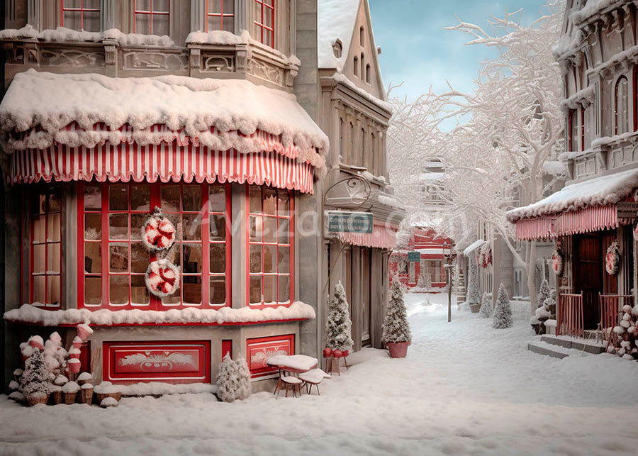 Avezano Christmas Snowy Street Scene Photography Backdrop