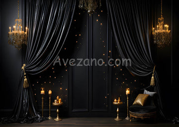 Avezano Black Curtains and Walls Light and Candle on FirePhotography Backdrop