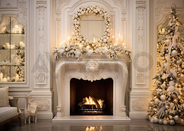 Avezano Christmas Fireplace Wreath Photography Backdrop