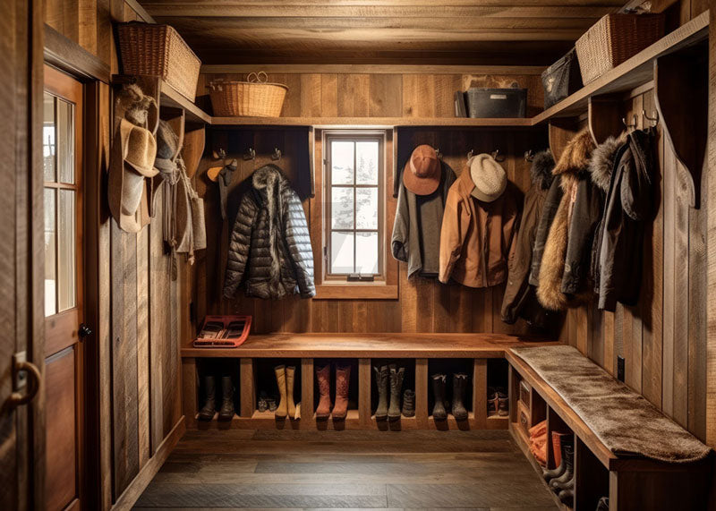 Avezano Cabin Clothes and Rain Shoes Photography Background