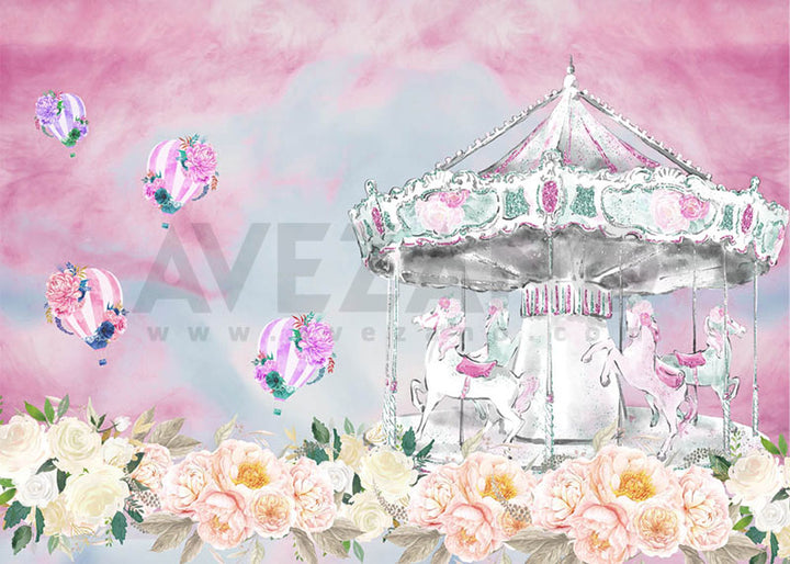 Avezano Pink Roses and a Carousel Photography Background-AVEZANO