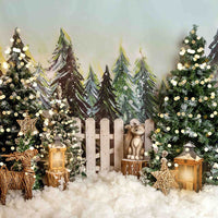 Avezano Winter Christmas Tree and Fences Photography Backdrop Room Set