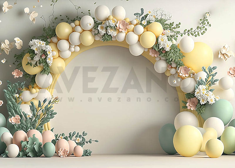 Avezano Balloon Arch light Yellow Birthday Decorations Photography Background-AVEZANO