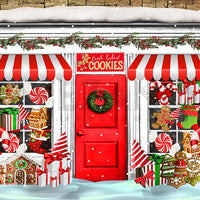 Avezano Christmas Cookie Shop Red Door Photography Backdrop-AVEZANO