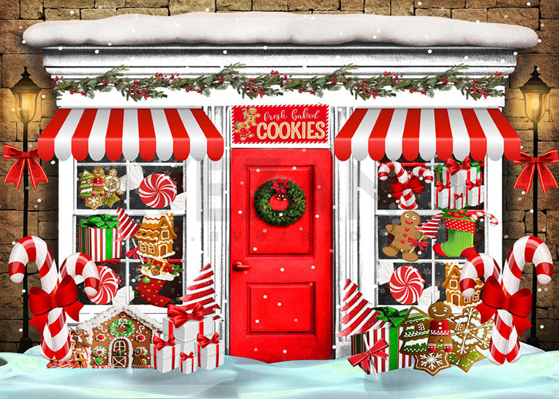 Avezano Christmas Cookie Shop Red Door Photography Backdrop-AVEZANO