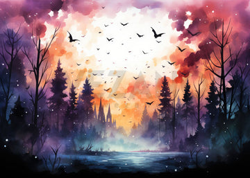 Avezano Halloween Woods and Birds Photography Background-AVEZANO