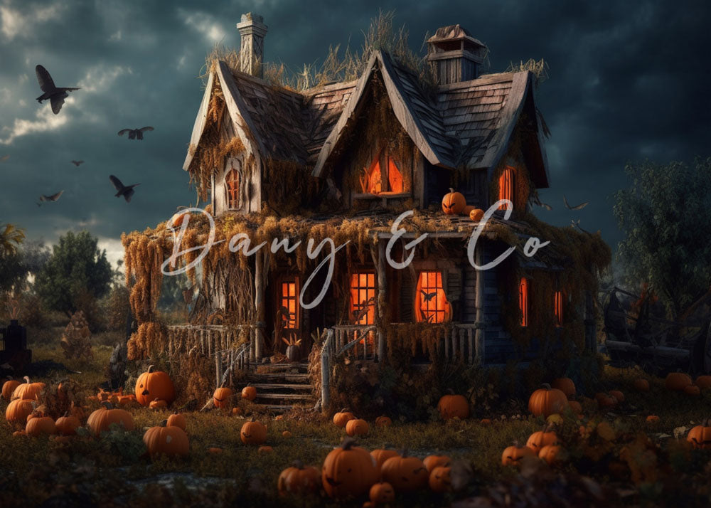 Avezano Halloween Pumpkins and Dilapidated Houses Photography Backdrop Designed By Danyelle Pinnington-AVEZANO