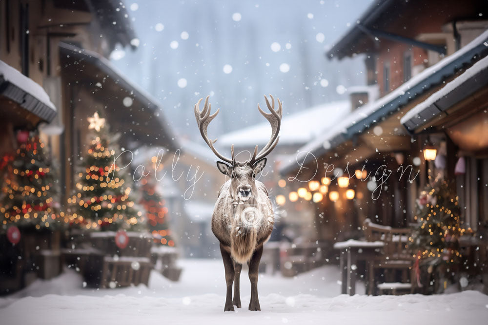 Avezano Elk in the Snow at Christmas Photography Backdrop Designed By Polly Ro Design-AVEZANO