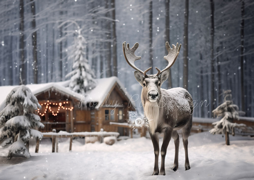 Avezano Elk in Winter Snow Photography Backdrop Designed By Polly Ro D