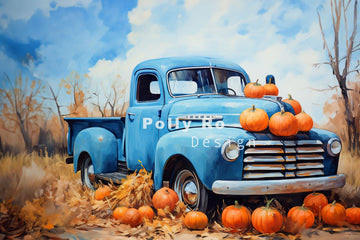 Avezano Blue Truck and Pumpkin Photography Backdrop Designed By Polly Ro Design