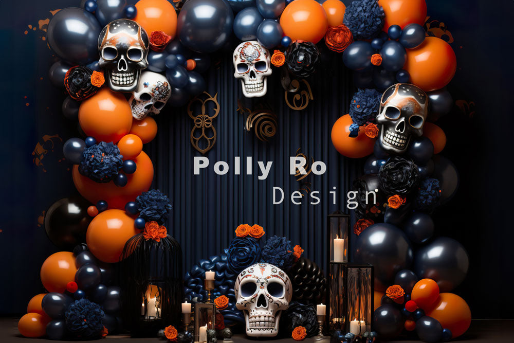 Avezano Halloween Balloon Arch Skull Photography Backdrop Designed By Polly Ro Design