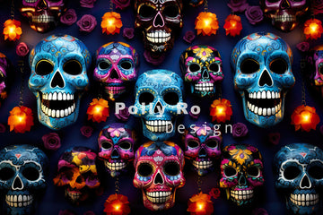 Avezano Halloween Patterned Skull Photography Backdrop Designed By Polly Ro Design