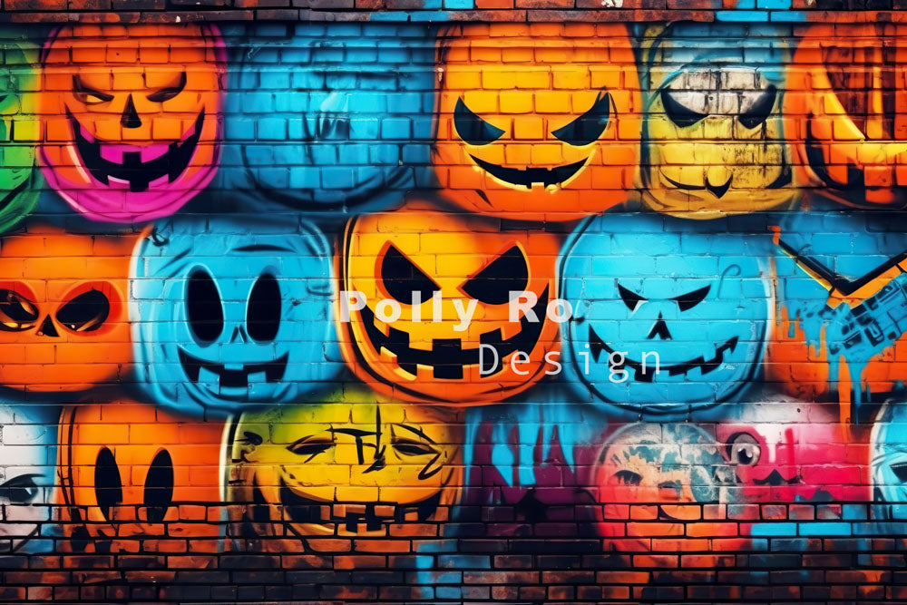 Avezano Halloween Graffiti Art Brick wall Photography Backdrop Designed By Polly Ro Design