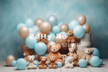 Avezano Bear Toys and Balloons Photography Backdrop Designed By Polly Ro Design