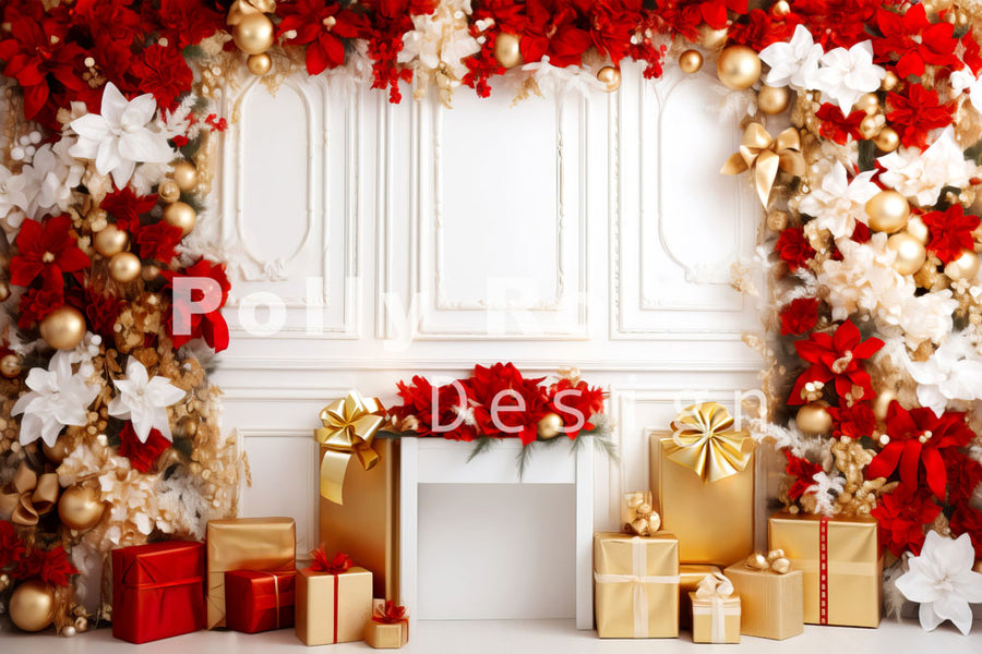 Avezano Christmas Presents and Wall Decorations Photography Backdrop Designed By Polly Ro Design