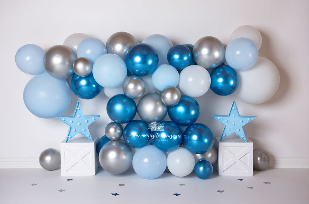 Avezano Cake Smash Birthday Blue Balloon Backdrop for Photography By P