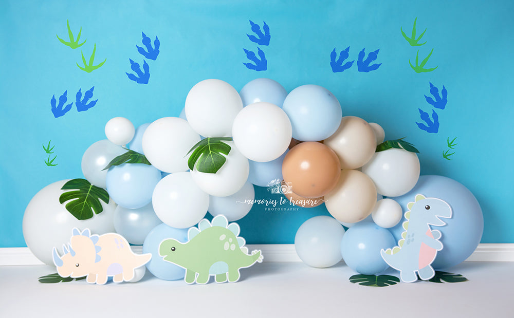 Avezano Dinosaur Footprints and Balloon Arch Backdrop for Photography By Paula Easton