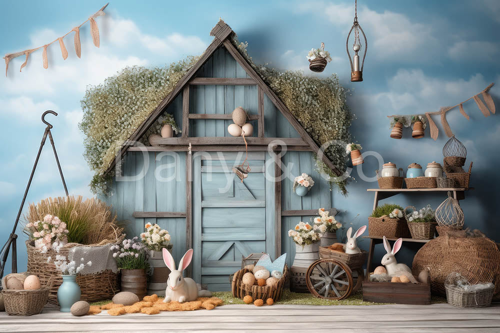 Avezano Easter Blue Wooden House Backdrop Designed By Danyelle Pinnington