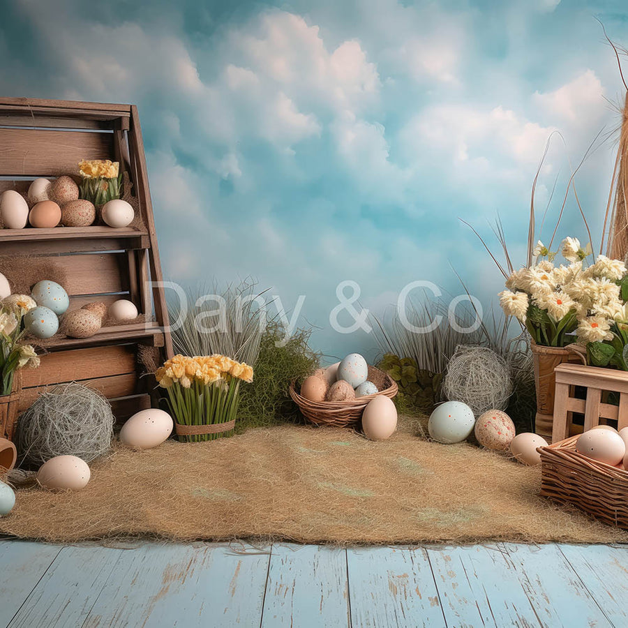 Avezano Easter Blue Sky and Eggs Backdrop Designed By Danyelle Pinnington