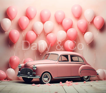 Avezano Pink Cars and Balloons for Valentine's Day Digital Backdrop Designed By Elegant Dreams