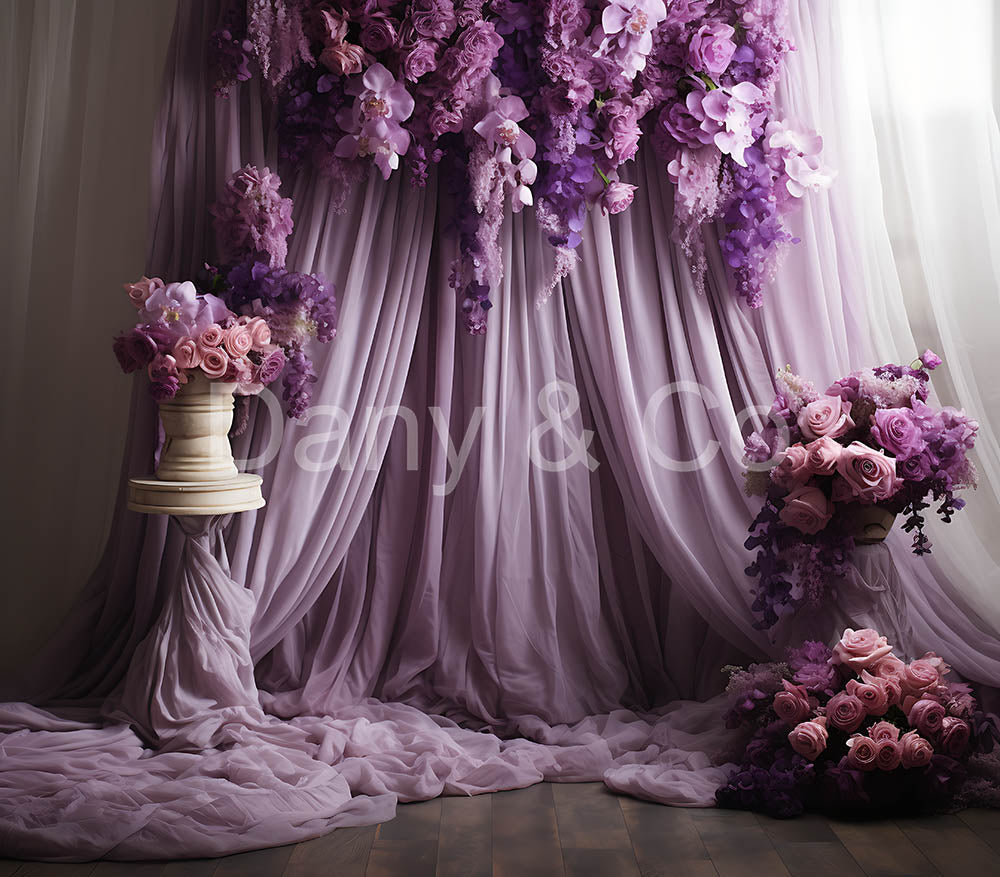 Avezano  Netting and Purple Flower Digital Backdrop Designed By Elegant Dreams