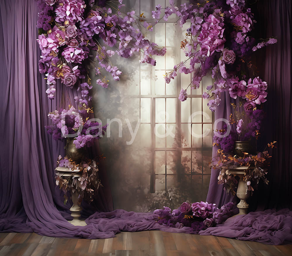 Avezano Purple Netting and Window Digital Backdrop Designed By Elegant Dreams