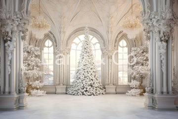 Avezano Christmas Tree White Digital Backdrop Designed By Elegant Dreams