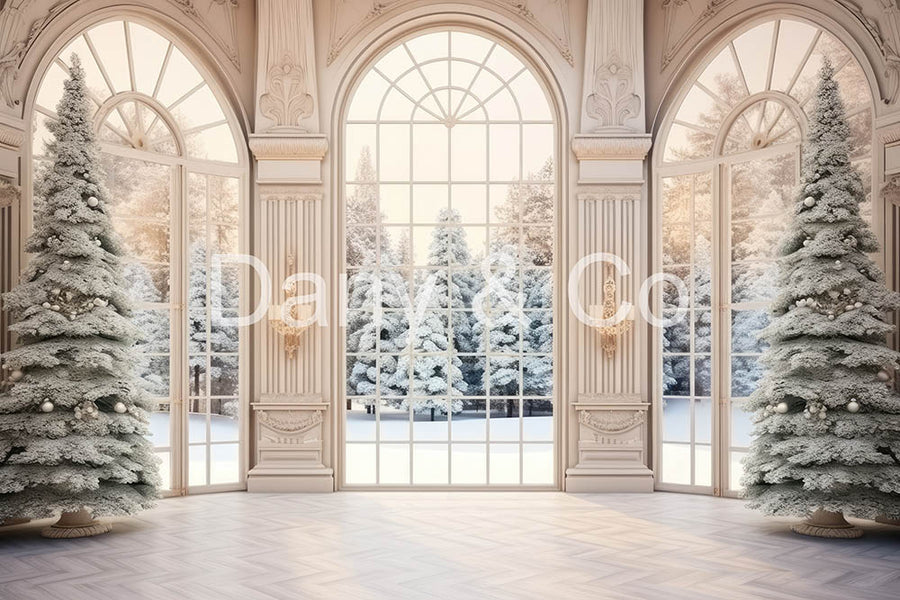 Avezano Indoor Arch and Christmas Tree Digital Backdrop Designed By Elegant Dreams