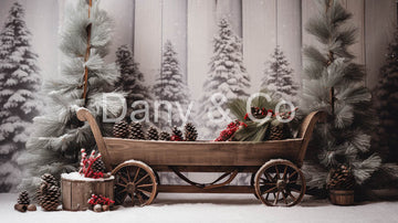 Avezano Christmas Pine Cones and Wooden Carts Backdrop Designed By Danyelle Pinnington