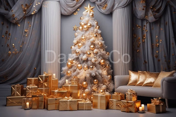 Avezano Golden Gifts and a Christmas Tree Backdrop Designed By Danyelle Pinnington