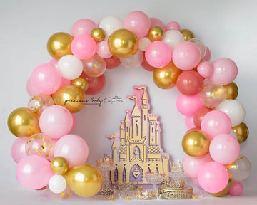 Avezano Pink Balloons and Castles Cake Smash Photography Backdrop Designed By Angela Forker