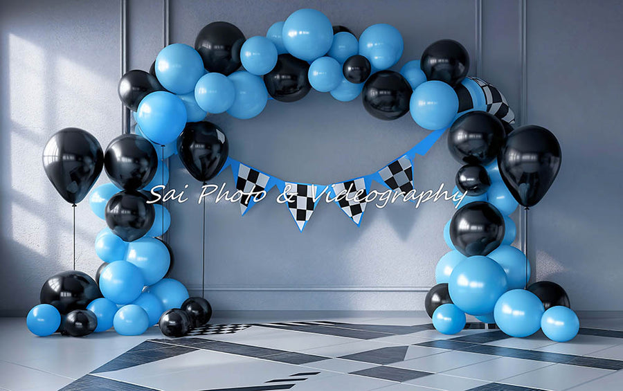 Avezano Blue and Black Balloon Arch Photography Backdrop Designed Sai photo & videography