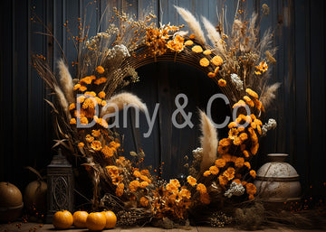 Avezano Autumn Pumpkin and Yellow Flowers Bohemia Backdrop Designed By Danyelle Pinnington