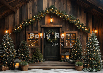 Avezano Vintage Christmas Cabin Photography Backdrop Designed By Polly Ro Design