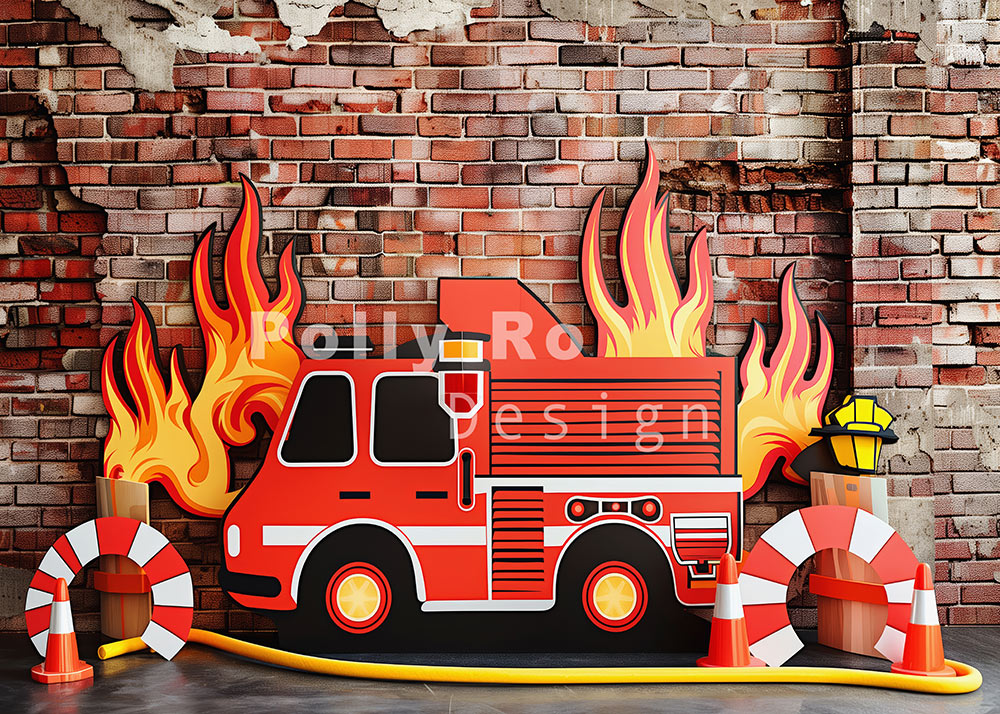 Avezano Fire Engine Theme Photography Backdrop Designed By Polly Ro Design