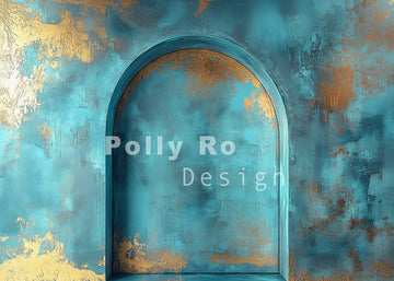 Avezano Blue and Gold Arch Walls Photography Backdrop Designed By Polly Ro Design