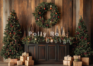 Avezano Christmas Tree and Wooden Table Photography Backdrop Designed By Polly Ro Design