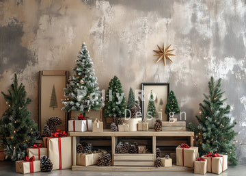 Avezano Christmas Gift Box and Tree Photography Backdrop Designed By Polly Ro Design