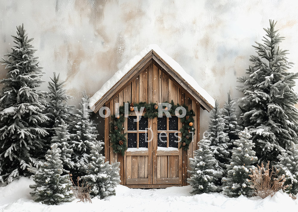 Avezano Winter Snow Cabin Photography Backdrop Designed By Polly Ro Design