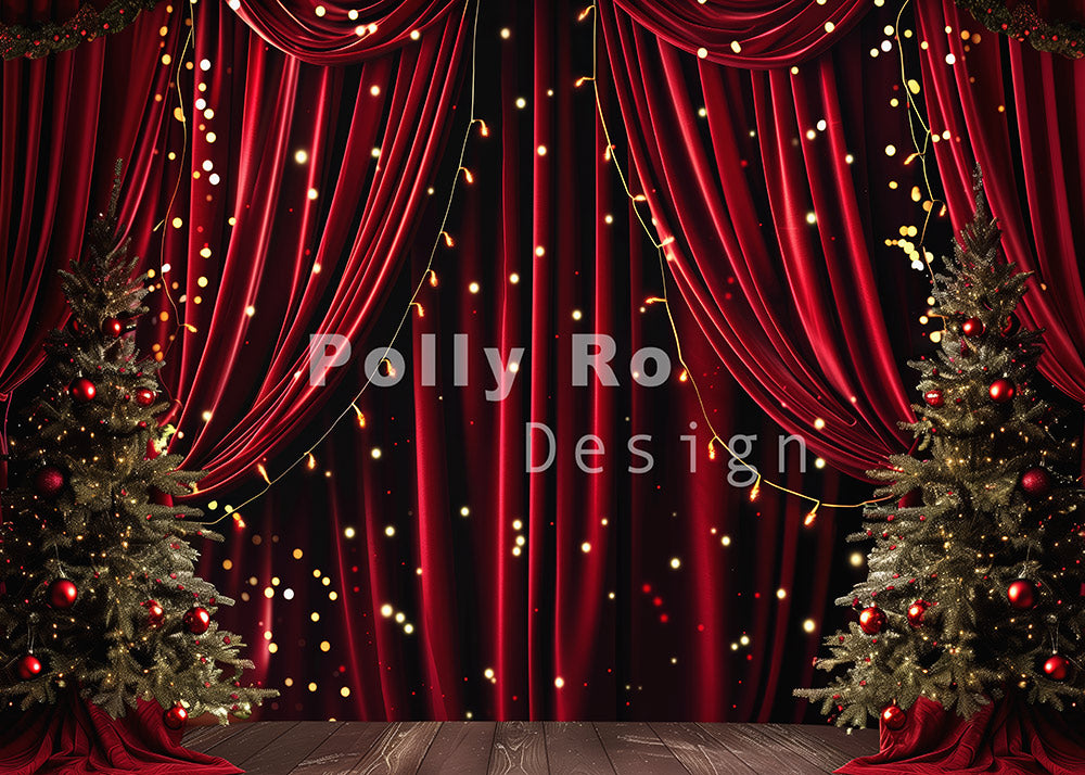 Avezano Red Curtains and Colored Lights Photography Backdrop Designed By Polly Ro Design