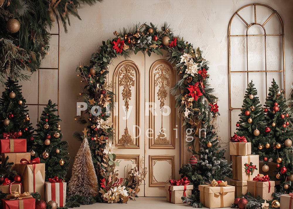 Avezano Christmas Decorate Doors and Gifts Photography Backdrop Designed By Polly Ro Design