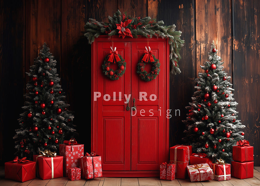 Avezano Christmas Tree and Red Cabinet Photography Backdrop Designed By Polly Ro Design