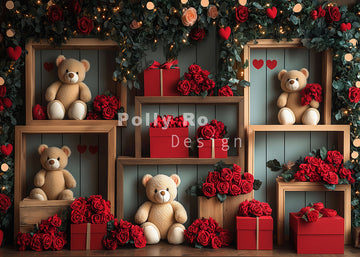 Avezano Valentine's Day Roses and Bear Photography Backdrop Designed By Polly Ro Design